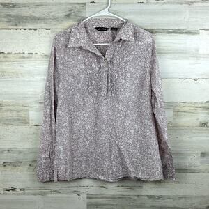 Eddie Bauer womens large lightweight cotton lavender long sleeve floral blouse